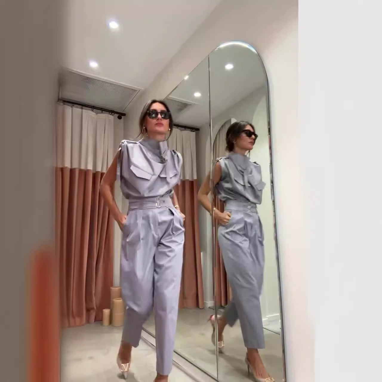 Női elegáns nyári ujjatlan kétrészes szett