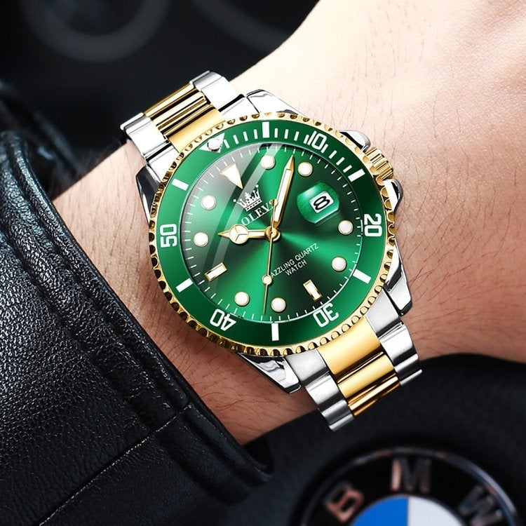 OLEVS GREEN WATER GHOST QUARTZ WATCH VÍZÁLLÓ LUXUS FÉRFI ÓRA