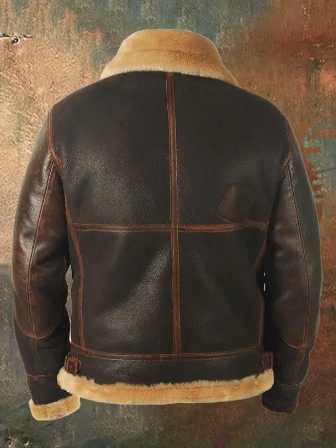 Férfi Vintage alkalmi hajtókás cipzáros műszőrme bőrdzseki