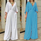 Elegáns női V-nyakú, széles lábú jumpsuit