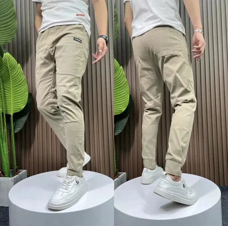 Férfi, nagy nyúlású, több zsebes Skinny Cargo nadrág